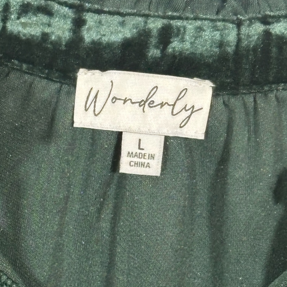 Wonderly Emerald Green Velvet Ruffle Blouse L Women’s Long Sleeve Holiday Top - Picture 3 of 11